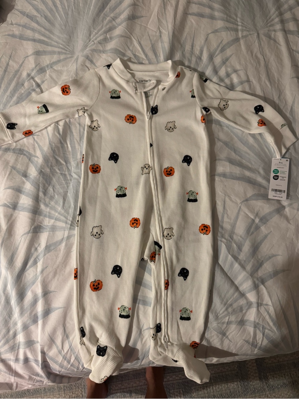 Carter's White Halloween Print Footed One-Piece Sleeper NWT